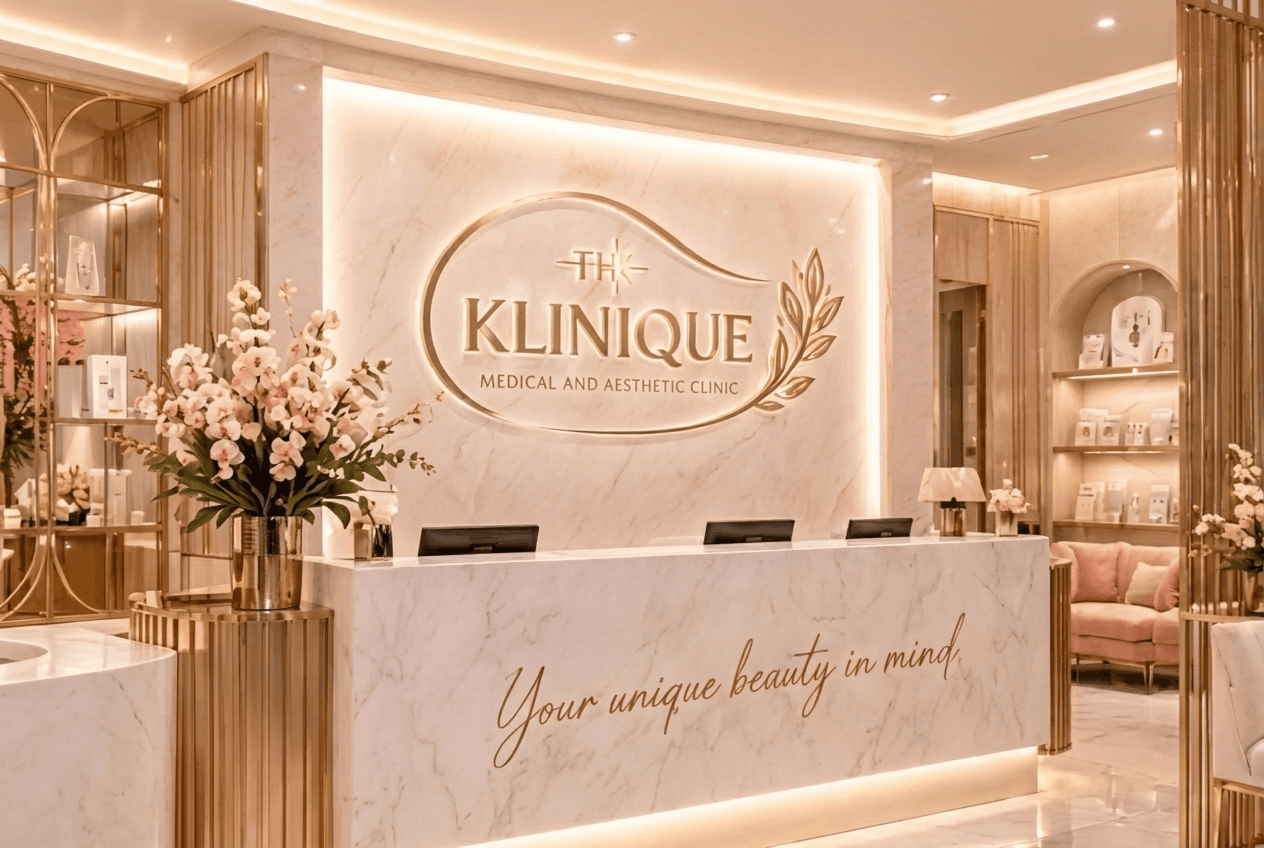 The Klinique interior — warm, luxurious medical aesthetic clinic